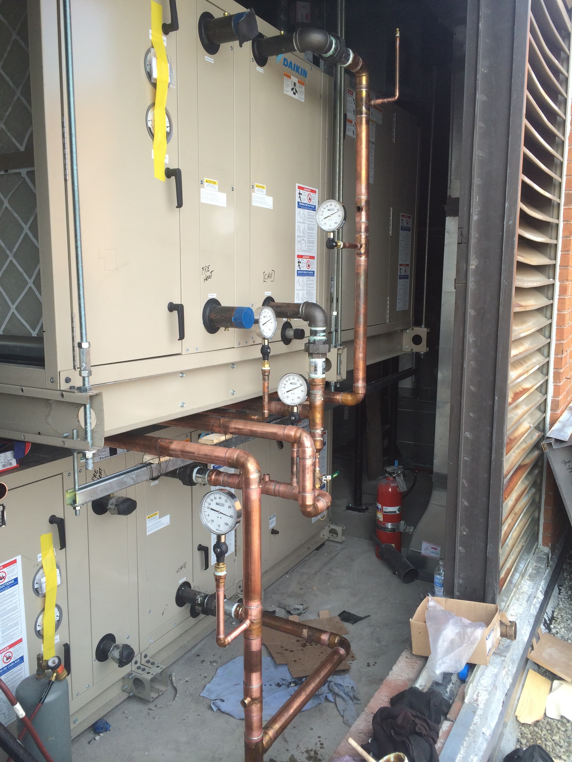 Commercial HVAC and copper pipe installation with dual chiller units by Milloway Pipeworks